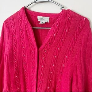 VTG Cable Knit Lambswool Angora Cardigan Medium Pink Feminine Coquette Petite